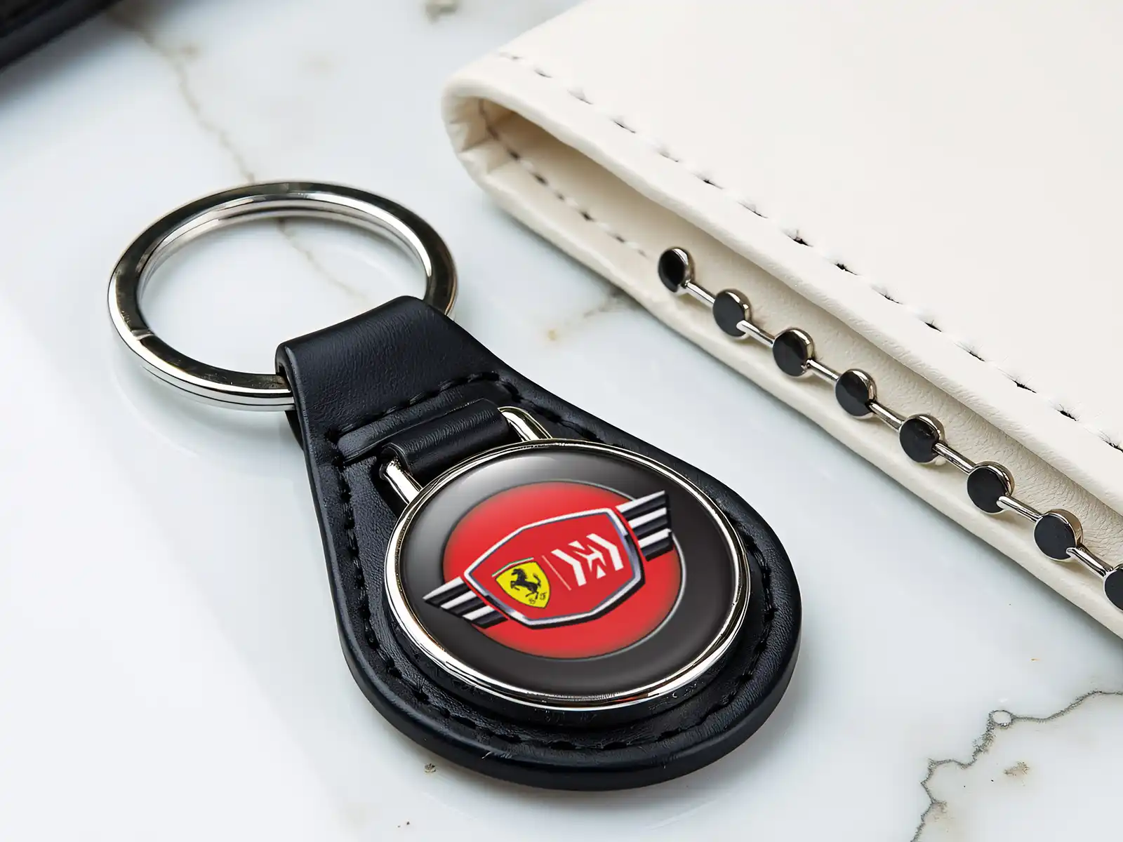 Ferrari Porte-clés Sécurité Cuir Qualité Style Moderne